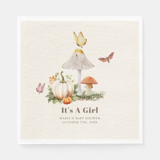 Mushroom Pumpkin Butterfly Woodland Baby Shower Napkins (Front)