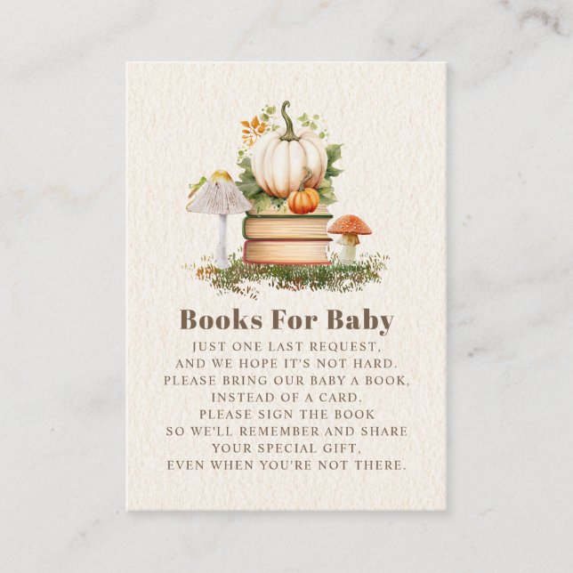 Mushroom Pumpkin Woodland Books For Baby Shower Enclosure Card (Front)