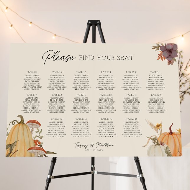Mushroom Pumpkins Fall Wedding Seating Chart Foam Board (In Situ (Stand))