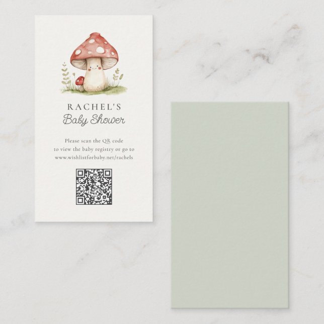 Mushroom QR Code Online Registry Baby Shower Enclosure Card (Front/Back)