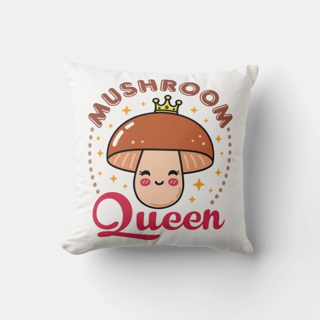 Mushroom Queen Throw Pillow (Front)