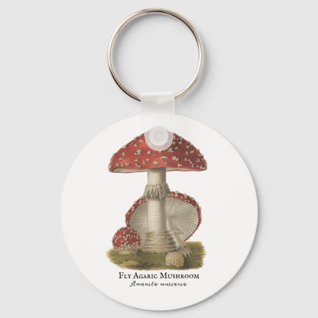 Mushroom Red Magic Vintage Print Keychain (Front)
