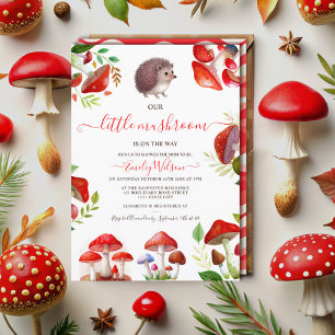 Mushroom Red Watercolor Forest Rustic Baby Shower Invitation