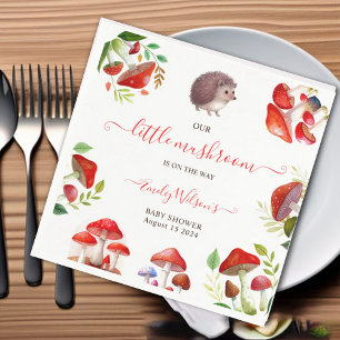 Mushroom Red Watercolor Forest Rustic Baby Shower Napkins