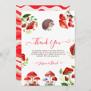 Mushroom Red Watercolor Forest Rustic Baby Shower Thank You Card