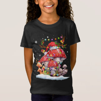 Mushroom Reindeer Santa Hat Xmas Lights Gift Mushr T-Shirt