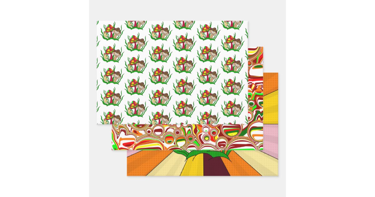 Red Cap Groovy Mushroom Wrapping Paper Roll - Set of 3