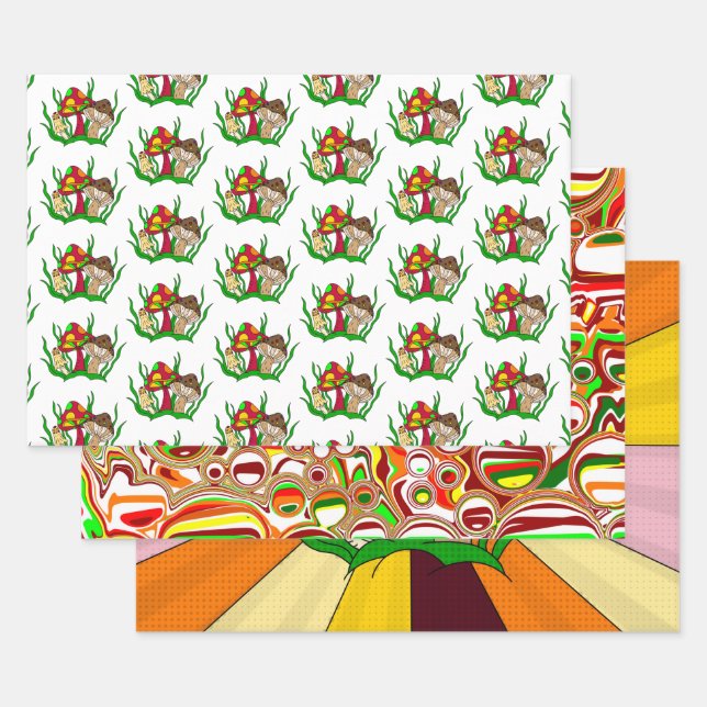 Mushroom Retro Nostalgic Abstract Popart Wrapping Paper Sheets (Set)
