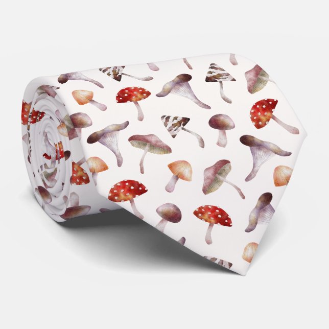 Mushroom Rustic Pattern Neck Tie (Rolled)