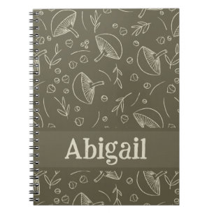 Mushroom Sage Green Woodland Design Funky Boho Notebook