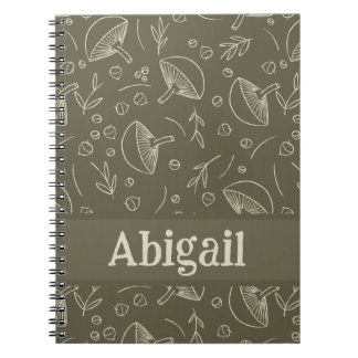 Mushroom Sage Green Woodland Design Funky Boho Notebook