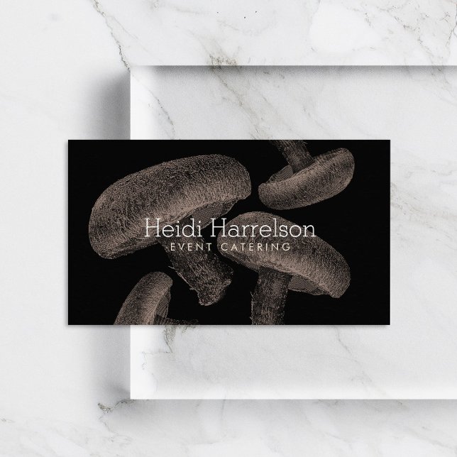 Mushroom Screen-Print Illustration Tan/Black Business Card (Creator Uploaded)
