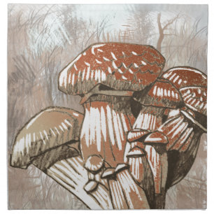 Mushroom Sketch in Browns Cloth Napkin