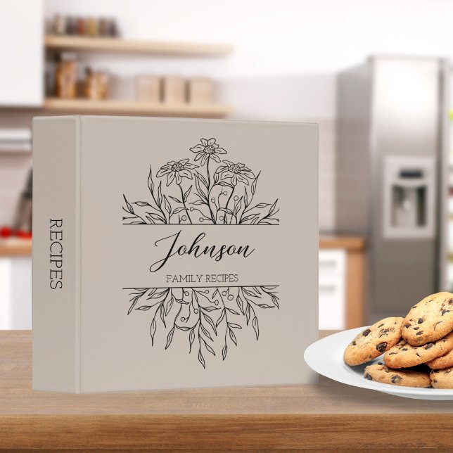 Mushroom Sketched Floral Monogram Recipe 3 Ring Binder (Creator Uploaded)