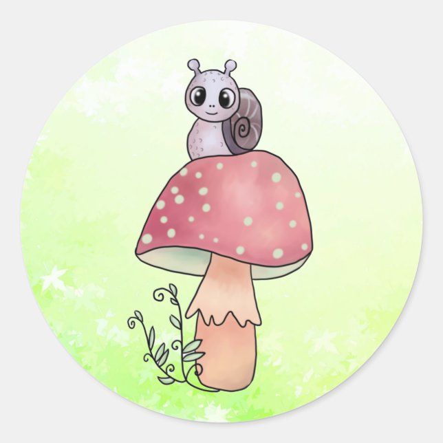 mushroom snail classic round sticker (Front)