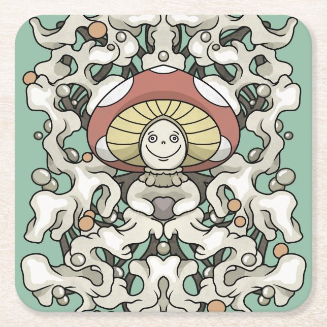 Mushroom Square Paper Coaster (Front)