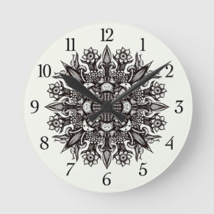 Mushroom tattoo black white psychedelic mandala round clock