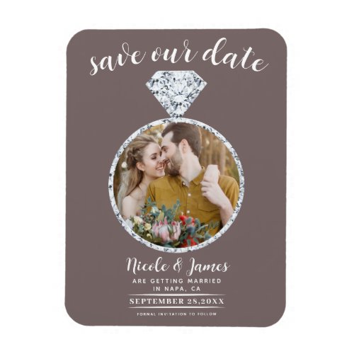 Mushroom Taupe Diamond Ring Bling Save the Date Magnet