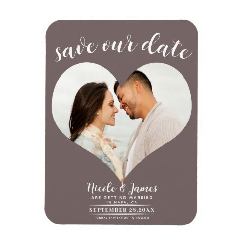 Mushroom Taupe Heart Photo Wedding Save the Date Magnet