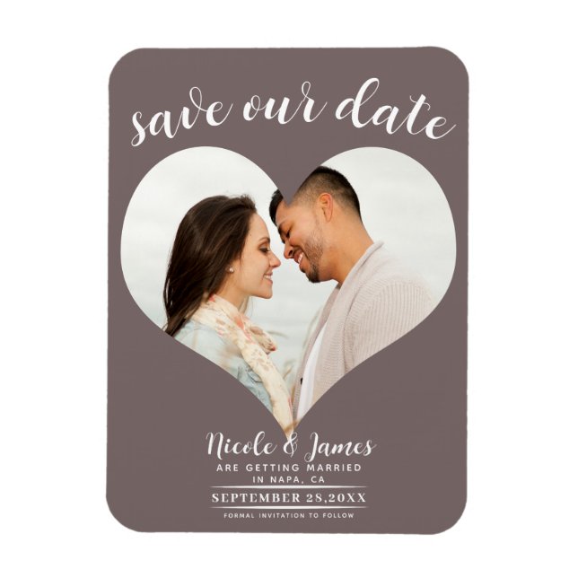 Mushroom Taupe Heart Photo Wedding Save the Date Magnet (Vertical)