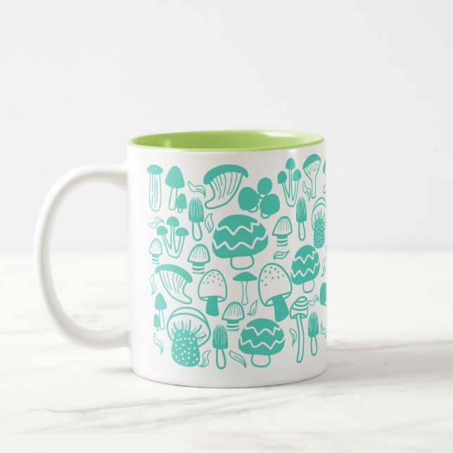 Mushroom Teal White Mug (Left)