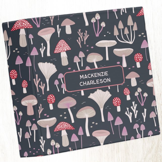 Mushroom Toadstool Fungi 3 Ring Binder (Mushroom toadstool fungi personalized name custom text three ring binder)