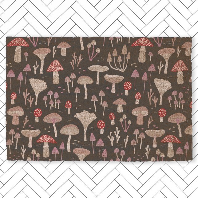 Mushroom Toadstool Fungi Fiber Doormat (Mushroom toadstool and fungi pattern fiber doormat)