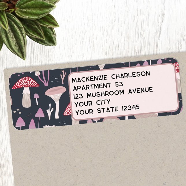 Mushroom Toadstool Fungi Return Address Label (Mushroom, toadstool and fungi woodland pattern return address label)