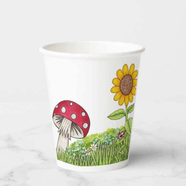 Mushroom, Toadstool, Ladybug, Sunflower Paper Cups (Front)
