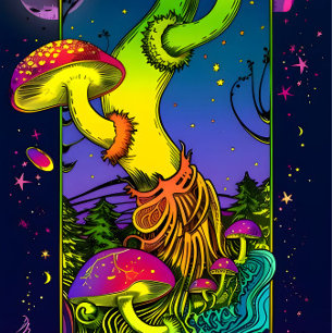 mushroom trippy colors psychedelic skateboard
