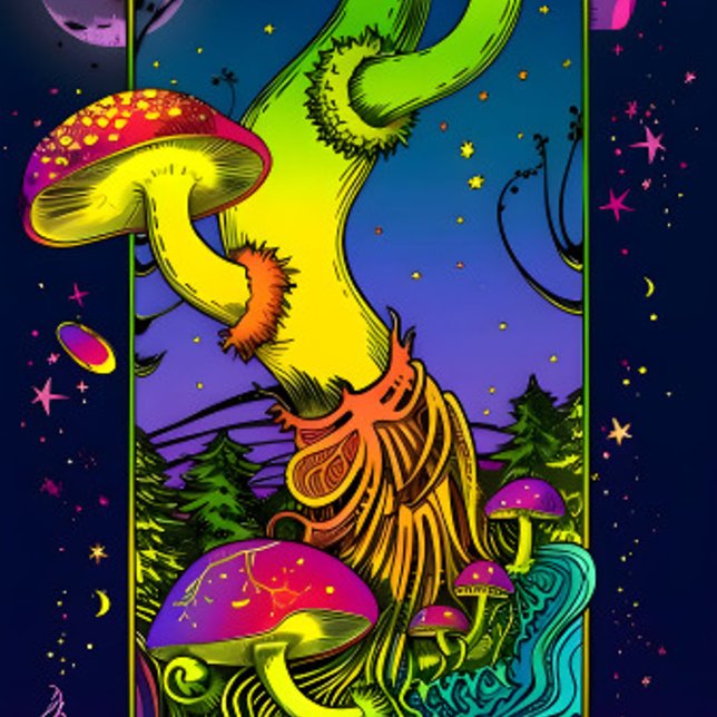 mushroom trippy colors psychedelic skateboard (Creator Uploaded)
