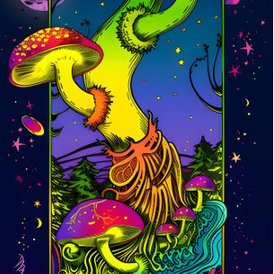 mushroom trippy colors psychedelic skateboard