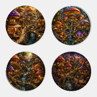 Mushroom Village Fantasy Coaster Set (4 Piece)