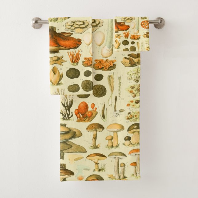 Mushroom Vintage Toadstool Antique Art Bath Towel Set (Insitu)