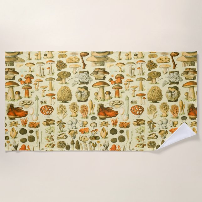Mushroom Vintage Toadstool Antique Art Beach Towel (Front)