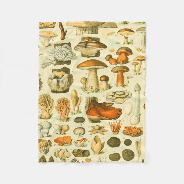 Mushroom Vintage Toadstool Antique Art Fleece Blanket (Front)