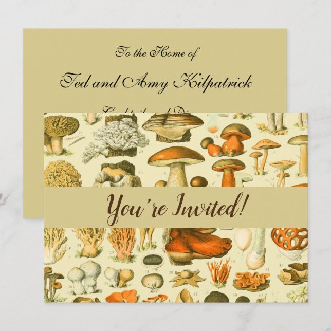 Mushroom Vintage Toadstool Antique Art Invitation (Front/Back)