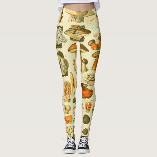 Mushroom Vintage Toadstool Antique Art Leggings (Front)