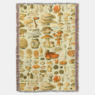 Mushroom Vintage Toadstool Antique Art Throw Blanket