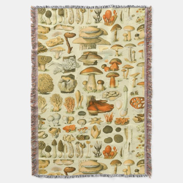 Mushroom Vintage Toadstool Antique Art Throw Blanket (Front Vertical)