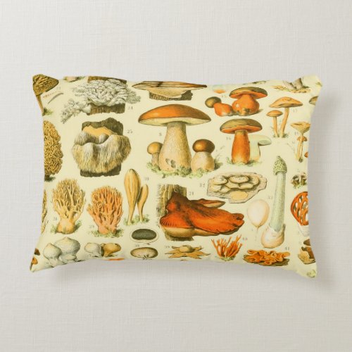 Mushroom Vintage Toadstool Antique Illustration Accent Pillow