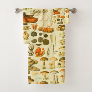 Mushroom Vintage Toadstool Antique Illustration Bath Towel Set