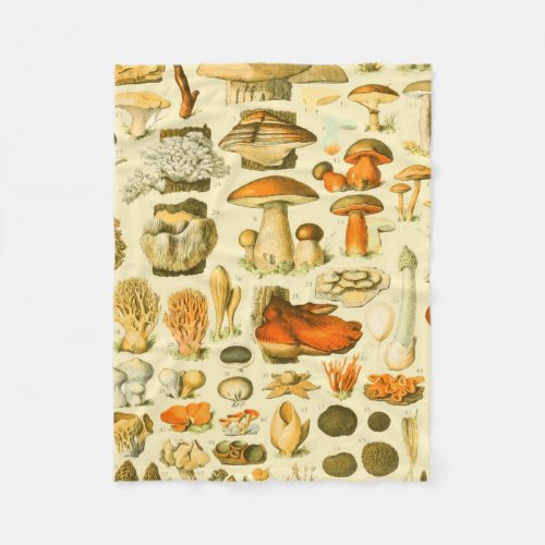 Mushroom Vintage Toadstool Antique Illustration Fleece Blanket