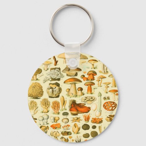 Mushroom Vintage Toadstool Antique Illustration Keychain