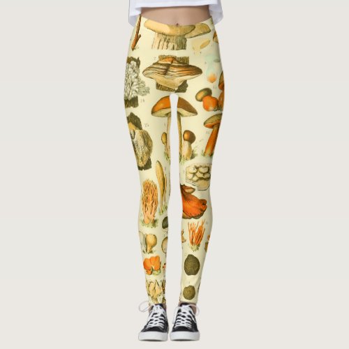 Mushroom Vintage Toadstool Antique Illustration Leggings