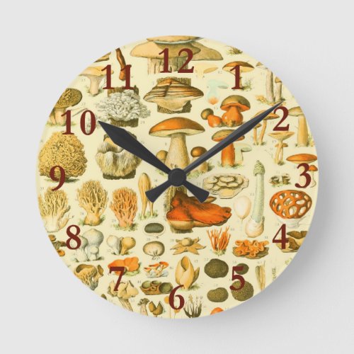 Mushroom Vintage Toadstool Antique Illustration Round Clock