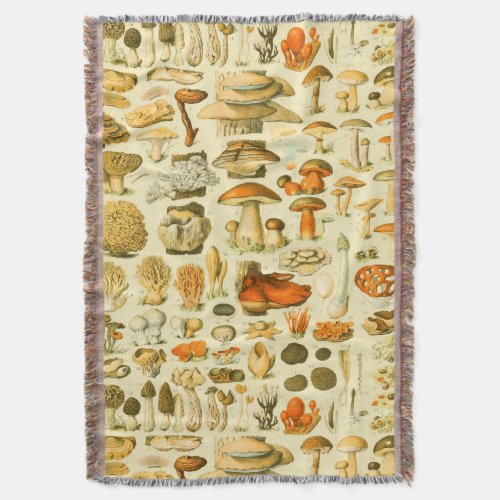 Mushroom Vintage Toadstool Antique Illustration Throw Blanket