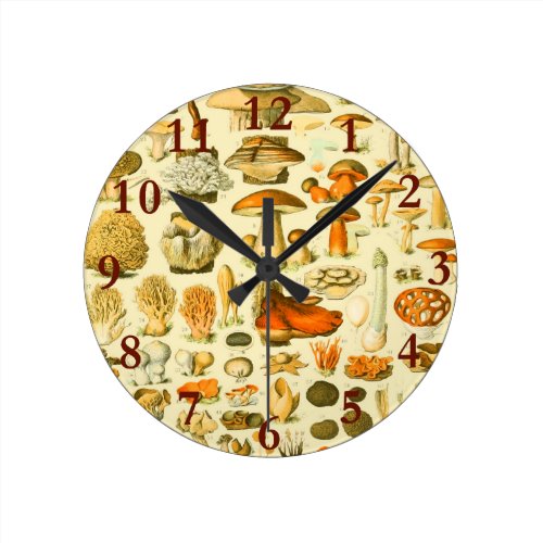 Mushroom Vintage Toadstool Botanical Art Round Clock