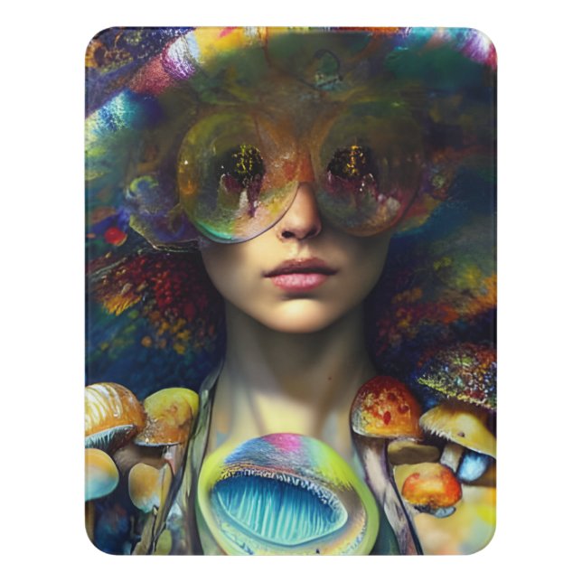 Mushroom Visions Trippy Retro AI Art Door Sign (Contemporary Vert)
