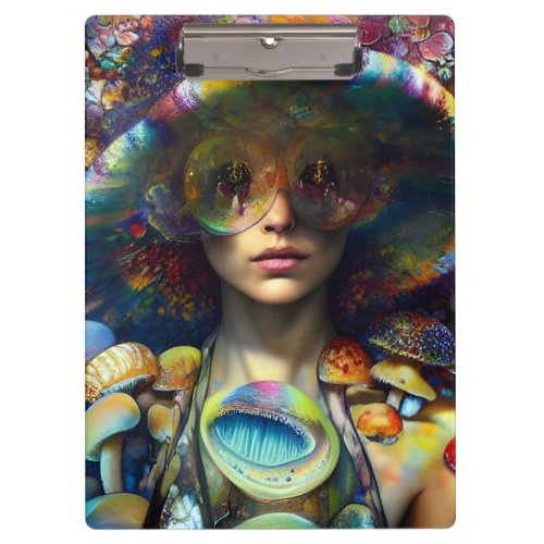 Mushroom Visions Trippy Retro Art Clipboard